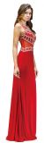 Bejeweled Top Sheer Waist Floor length Prom Dress in Red